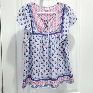 2/$15 Sale GAP Zen Flutter sleeve floral print top, Size Large